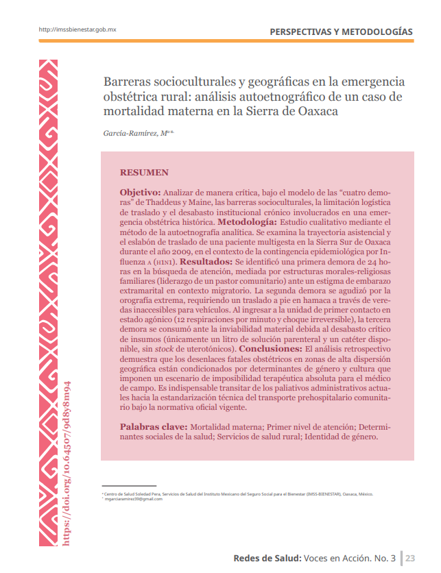 Barreras socioculturales y geográficas en la emergencia obstétrica rural: análisis autoetnográfico de un caso de mortalidad materna en la Sierra de Oaxaca