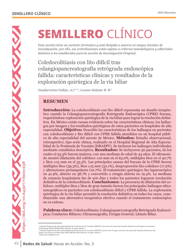 num2_vol3_Coledocolitiasis con lito difícil tras colangiopancreatografía retrógrada endoscópica fallida: características clínicas y resultados de la exploración quirúrgica de la vía biliar